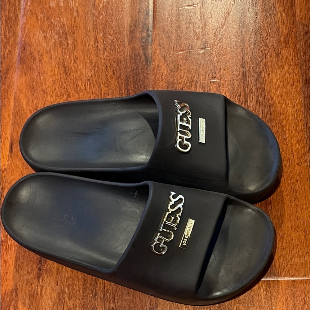 Guess Brown Women's Slide Sandals with Silver Logo Accent